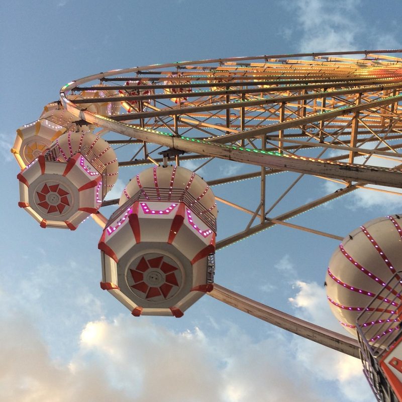 fair, wheel, ferris wheel, nature, colorful, festival, fun, carousel, movement, adventure, leisure, sky, clouds